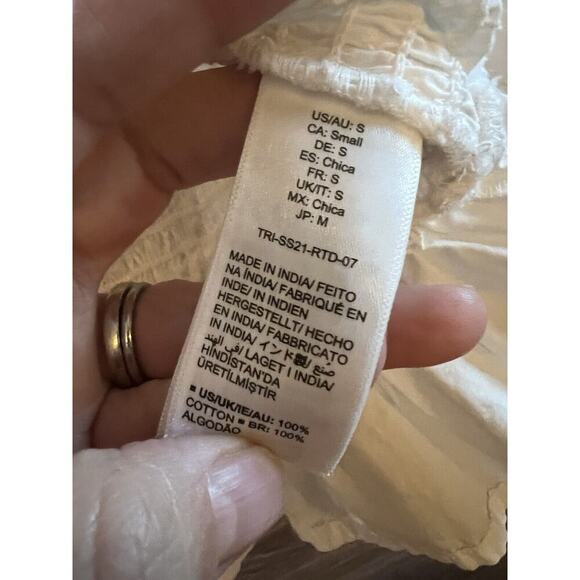 The Drop Top White Crop Shirt Ruffle Form Fit Puff Sleeves Peasant Marisol SMALL - Picture 3 of 7